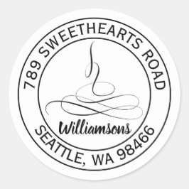 Adesivo Vinheta de Endereços Redondos de Casamentos de Cal