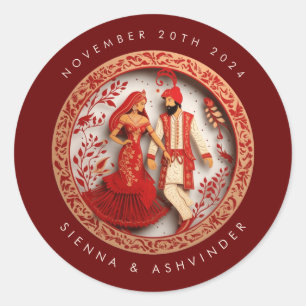 Adesivo Vinheta de Envelope Casal de Casamento Indiano