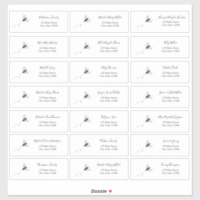 Adesivo Vinheta de Envelope de Endereço Convidado da Bee (Folha)