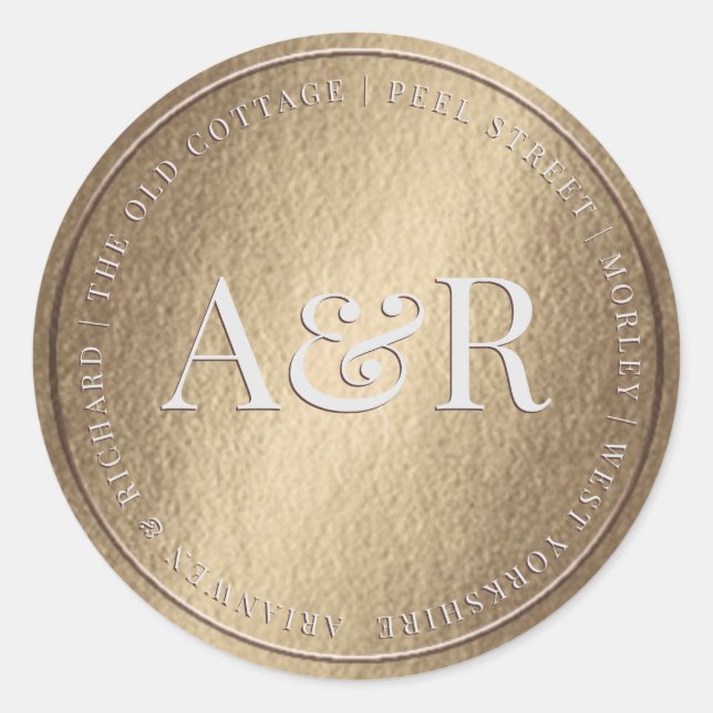 Adesivo Vinheta de envelope Dourado com monograma (Frente)