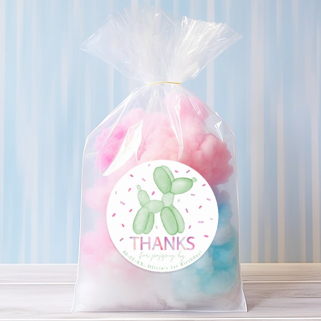Adesivo Vinheta de Favor do Cachorro Verde (balloon animals party theme birthday party favor)