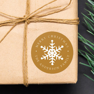 Adesivo Vinheta de Feriado Dourado com Floco de Neve Moder