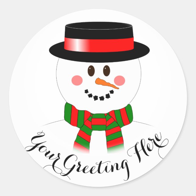 Adesivo Vinheta de Feriado Personalizado de Snowman (Frente)