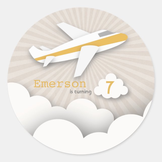 Adesivo Vinheta de Festa de aniversário de avião laranja (Frente)