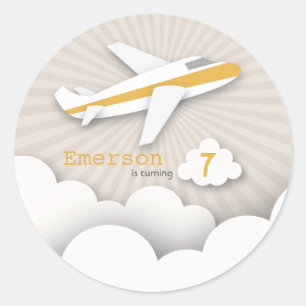 Adesivo Vinheta de Festa de aniversário de avião laranja