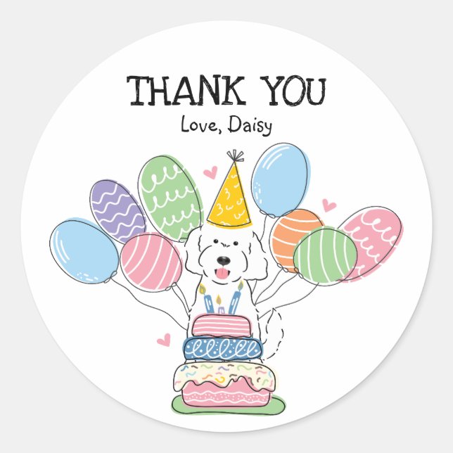 Adesivo Vinheta de Festa de aniversário de Cachorro Golden (Frente)