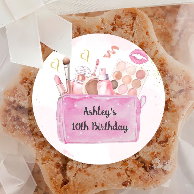 Adesivo Vinheta de Festa de aniversário de Maquiagem de Fe (Criador carregado)