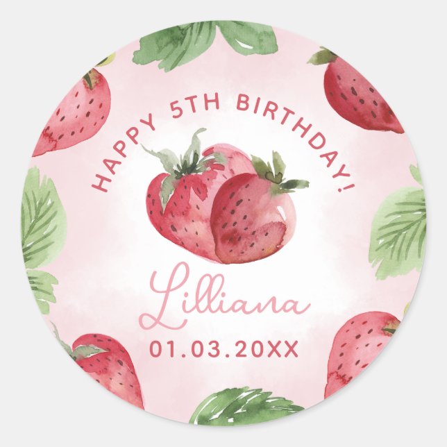 Adesivo Vinheta de Festa de aniversário de Morango com Aqu (Frente)