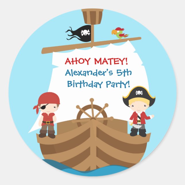 Adesivo Vinheta de Festa de aniversário de navio pirata (Frente)
