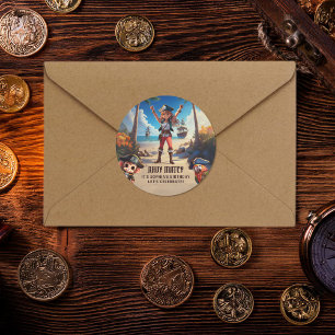 Adesivo Vinheta de Festa de aniversário Pirata da Ilha Tro