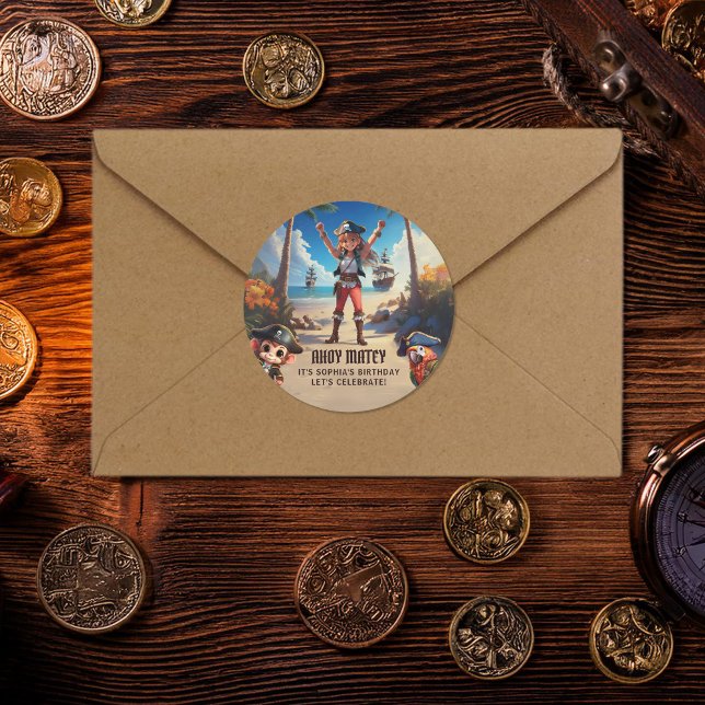 Adesivo Vinheta de Festa de aniversário Pirata da Ilha Tro (Criador carregado)