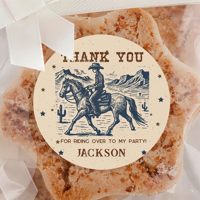 Adesivo Vinheta de Festa de aniversário Wild West Cowboy (Criador carregado)