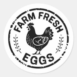 Adesivo Vinheta de frango com fazenda fresca de ovos