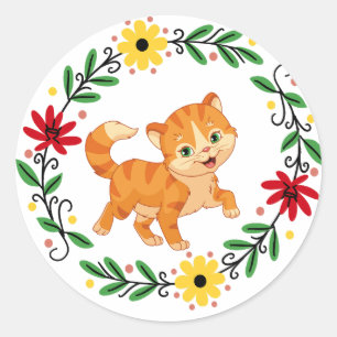 Adesivo Vinheta de Gato Flor