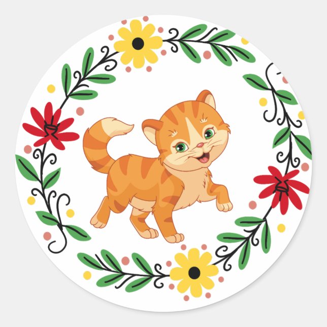 Adesivo Vinheta de Gato Flor (Frente)