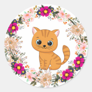 Adesivo Vinheta de Gato Flor