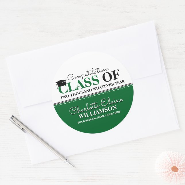 Adesivo Vinheta de Graduação de Ano Verde/Branco (Envelope)