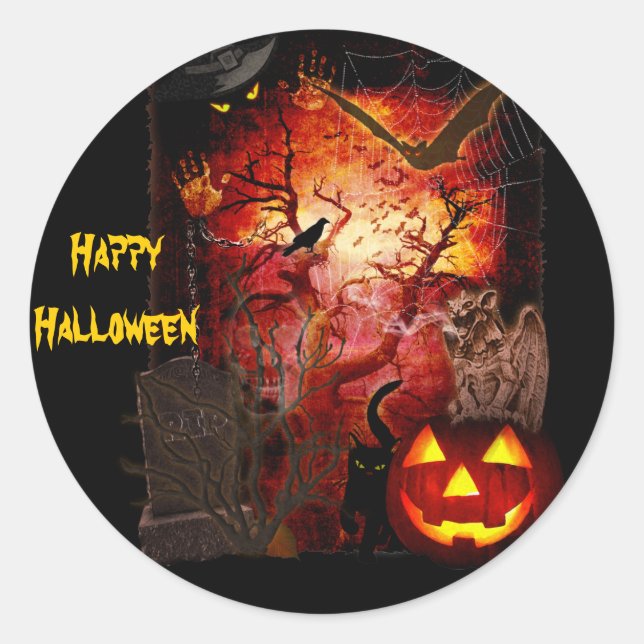Adesivo Vinheta de Halloween assustadora (texto personaliz (Frente)