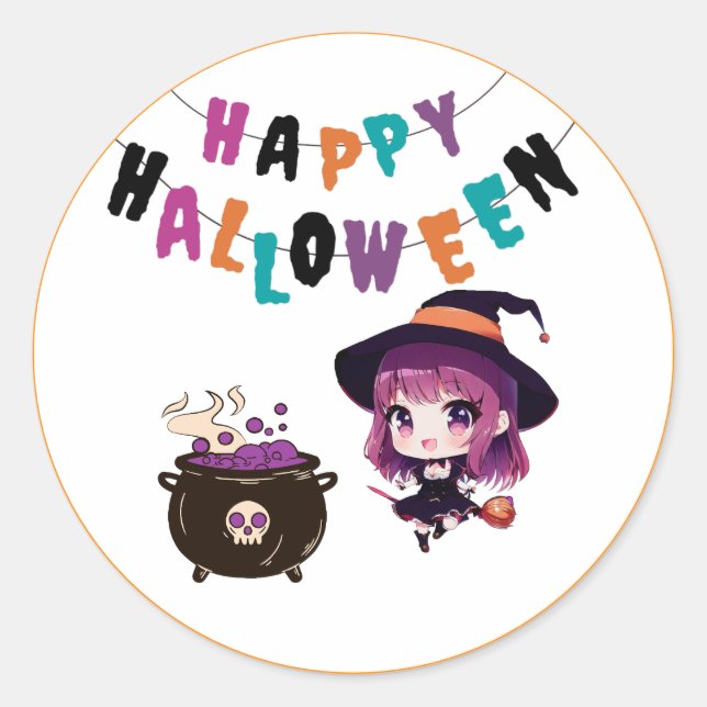 Adesivo Vinheta de Halloween/bruxa/queda/outubro (Frente)