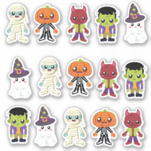 Adesivo Vinheta de Halloween de Monstros Bonitos
