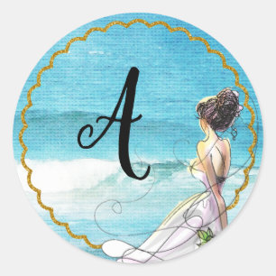 Adesivo Vinheta de Ilustração de Casamento de Praia