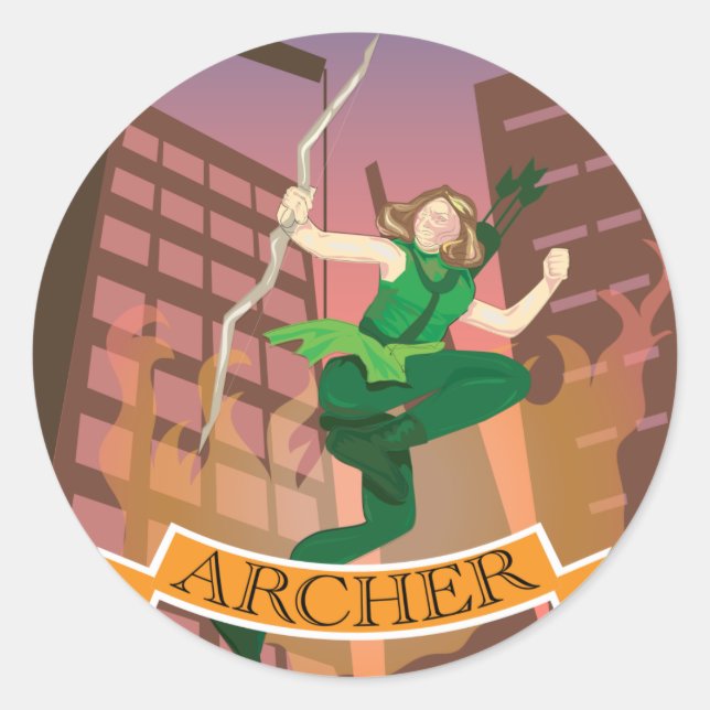 Adesivo Vinheta de Ilustração Female Archer (Frente)