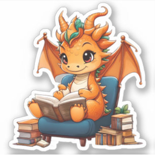 Adesivo Vinheta De Leitura De Dragão Laranja