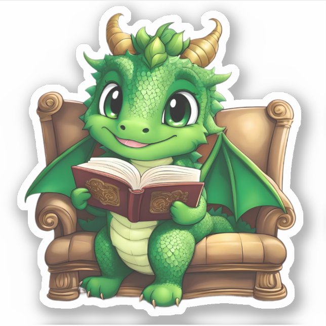 Adesivo Vinheta de Leitura de Dragão Verde (Frente)