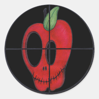 Adesivo Vinheta de logotipo do alvo do crânio de maçã verm
