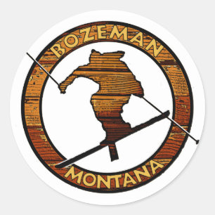 Adesivo Vinheta de madeira de esquiador de Bozeman Montana