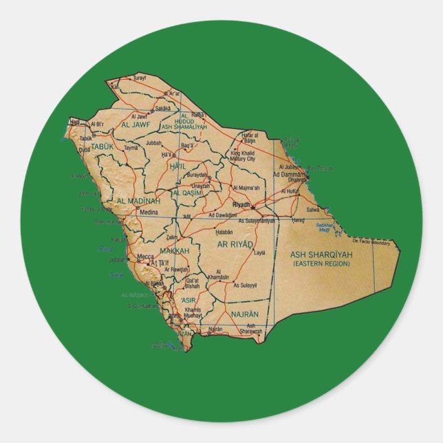 Adesivo Vinheta de Mapa da Arábia Saudita (Frente)