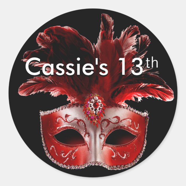 Adesivo Vinheta de Mascarada Vermelho, Preto e Prateado (Frente)