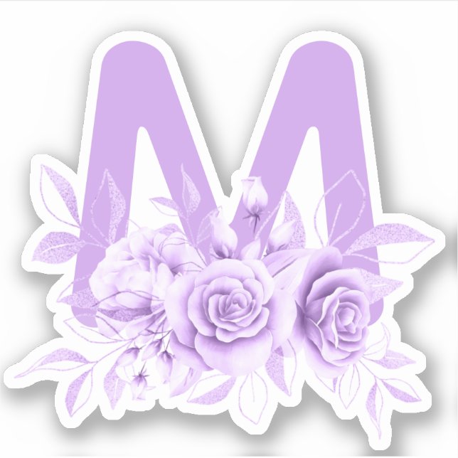 Adesivo Vinheta de Monograma com Cor Floral Roxa (Frente)