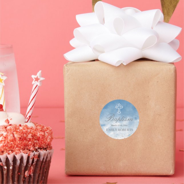 Adesivo vinheta de monograma elegante azul-batismo azul (Festa)