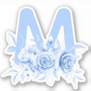 Adesivo Vinheta de Monograma Floral Azul