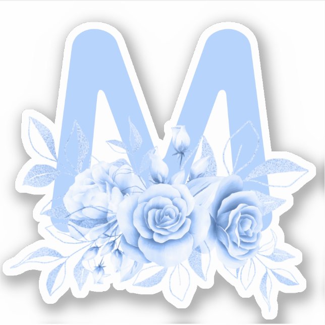 Adesivo Vinheta de Monograma Floral Azul (Frente)