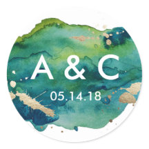 Vinheta de Monograma Verde Azul e Dourada