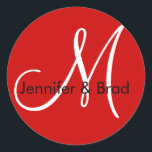 Adesivo Vinheta de Monograma Vermelho com Nomes de Noiva d<br><div class="desc">Personalizável com seus nomes,  monogramas e centenários de cores para escolher. por Elke Clarke ©2009. Mais designs disponíveis em WhiteWhimsicialWeddings.blogspot.com</div>