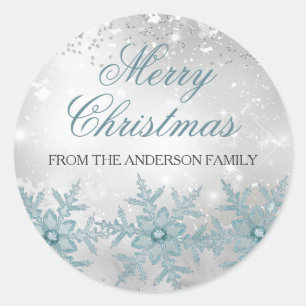 Adesivo Vinheta de Natal Blue Crystal Snowflaker