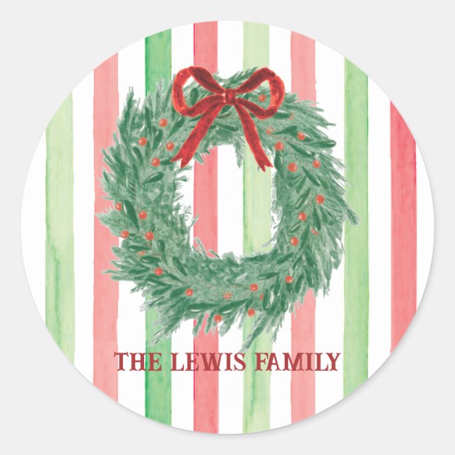 Adesivo Vinheta de Natal com arco Wreath Watercolor (Frente)