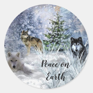Adesivo Vinheta de Natal com Lobos e Neve de inverno