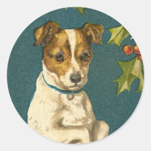 Adesivo Vinheta de Natal de Cão Antiquado