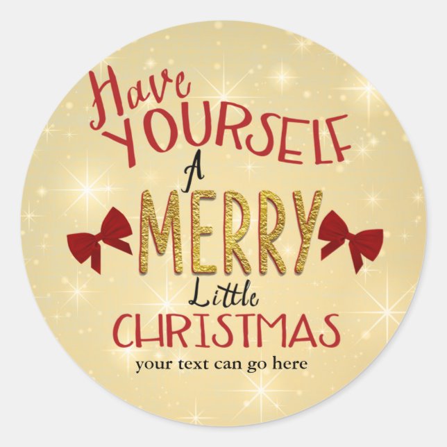 Adesivo Vinheta de Natal de Cartão de Arco Dourado Vermelh (Frente)