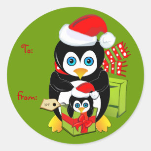 Adesivo Vinheta de Natal de Cartoon Bonita com Pinguins