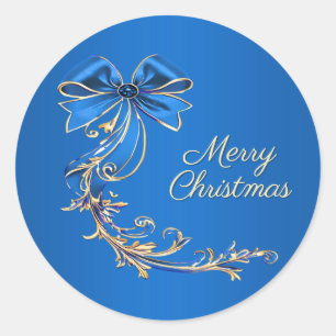 Adesivo Vinheta de Natal de Flor Dourada Azul