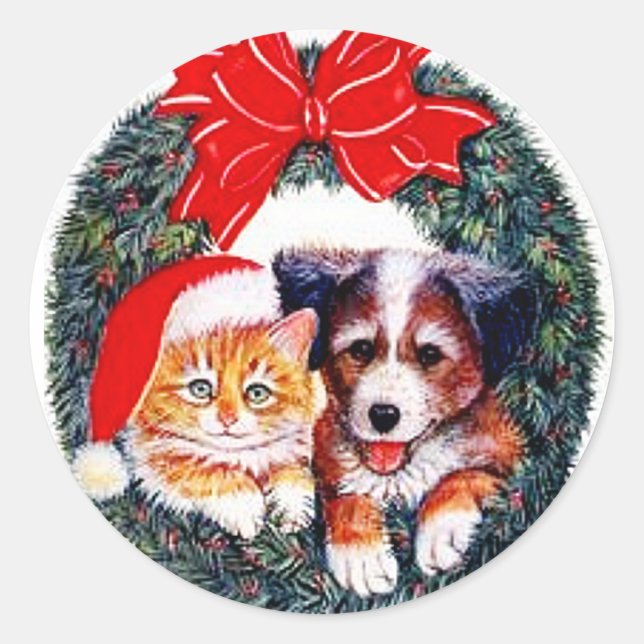 Adesivo Vinheta de Natal de Gato e Cão (Frente)