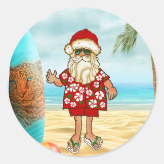 Adesivo Vinheta de Natal de Papais noeis Tropicais