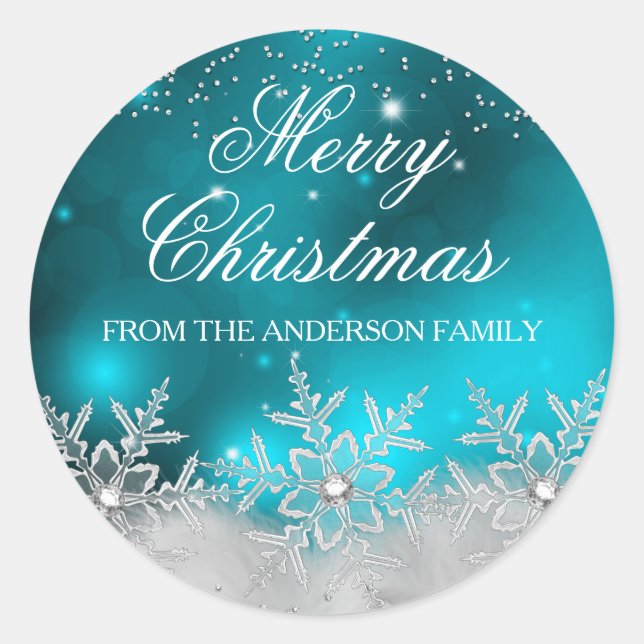 Adesivo Vinheta de Natal de Teal Snowflake (Frente)