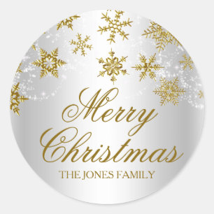 Adesivo Vinheta de Natal Dourada e Silver Floco de Neve