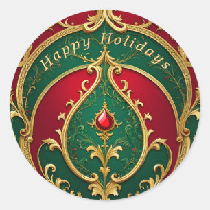 Adesivo Vinheta de Natal Dourado Verde Vermelho